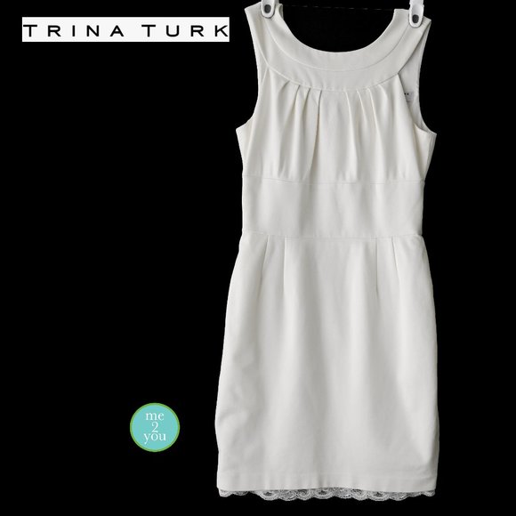 TRINA TURK LOS ANGELES Ivory Sleeveless Dress with Lace Trim - Size 6 - Picture 1 of 11